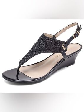 Dream Pairs Women's Aditi Low Wedge Dress Sandals in black with a glitter
finish